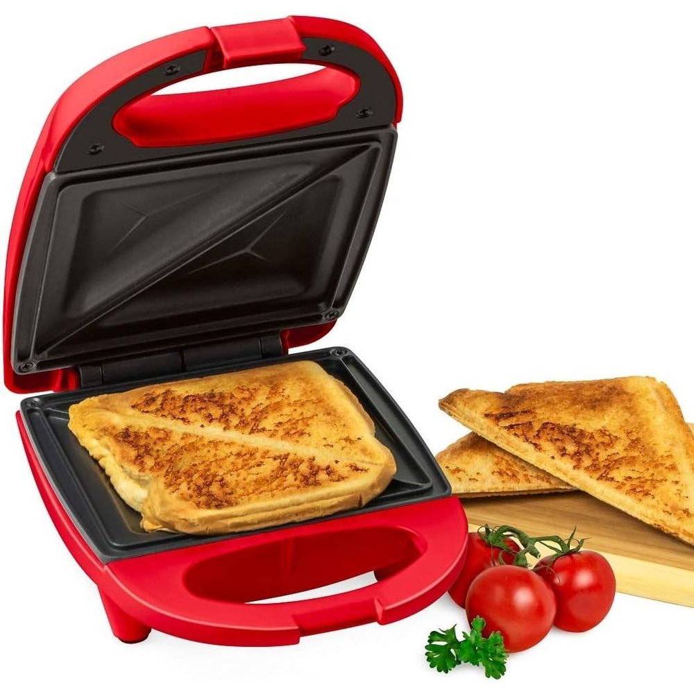 Nostalgia mini sandwich maker toaster compact for portion control seals (RED)